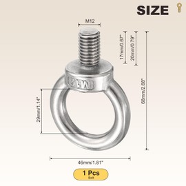 METALLIXITY Shoulder Eye Bolt (M12x20mm) 1Pcs, 304 Stainless Steel Machinery Lifting Ring Threaded Eye Bolt - for Load Hoisting, Silver