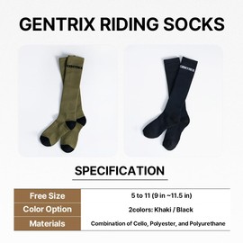 Gentrix Equestrian Riding Socks- Durable, Anti-Slip Comfort Riding Socks Anti-Friction Design Ideal Stylish Running Socks (US, Alpha, One Size, Regular, Regular, 2, Black1+Khaki1)