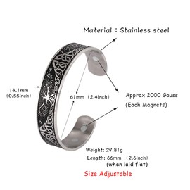 VASSAGO Edelstahl Baum des Lebens Magnetfeldtherapie Energie Manschette Armreif Viking Celtic Knot Gesundheitswesen Heilung Bio Gesundheit Schmerzlinderung Manschette Schmuck Armbänder für Männer