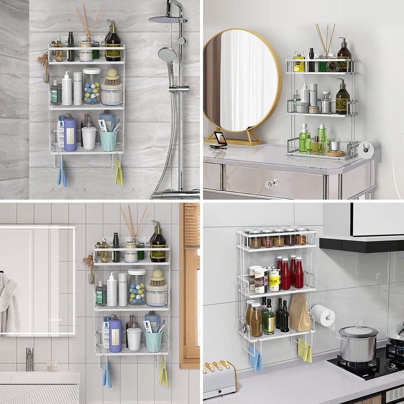 FLOLXNB Over The Toilet Storage,3-Tier Bathroom Organizer Shelves with Paper