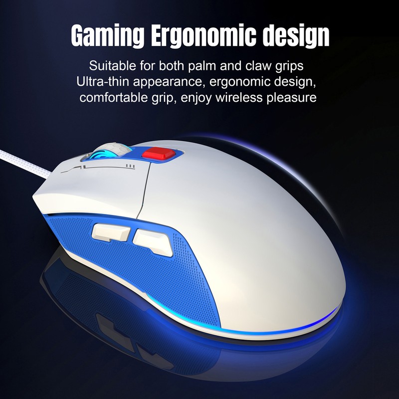 Wired Mouse Ergonomic RGB Backlit Adjustable DPI Programmable Keys 4.9ft