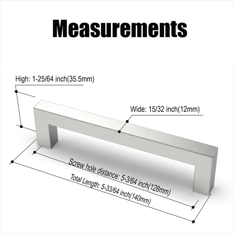 Amerdeco 10 Pack Brushed Satin Nickel Cabinet Pulls 5 Inch(128mm)