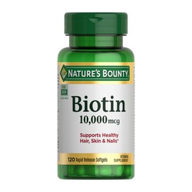 Nature's Bounty Biotin Hair Skin and Nails Vitamins, Supports Healthy Hair, Skin and Nails, 10,000 mcg, 120 Softgels (Pack of 1)