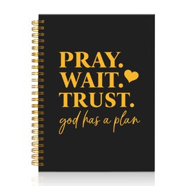 Mhfpl Pray Wait Trust God Has a Plan Black Golden Spiral Notebook, Religious Faith Notebook Gifts for Holiday Gifts, Christian Prayer Notebook Gifts for Coworker Friend Family Boss Women