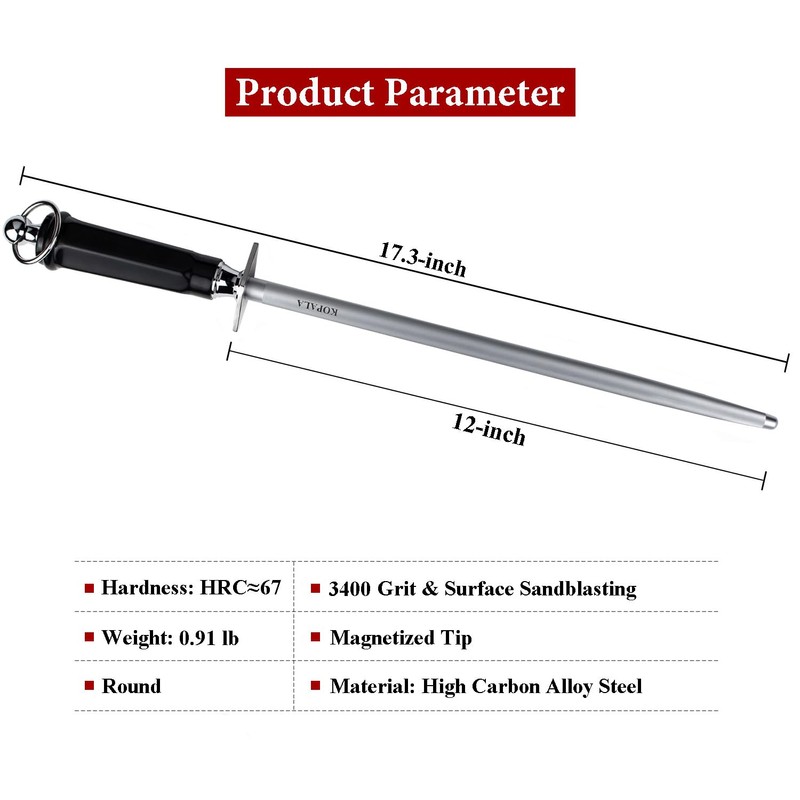 Sharpening Steel Knife Sharpener Rod Round 12 Inches Honing Steel