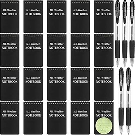 20 Pcs Waterproof Notebooks Weatherproof Notebook All Weather Pocket Sized Tactical Notepad Memo Paper Notepad Book and Retractable Gel Ink Pens for Outdoor (Black Top Spiral Style,5 x 3 Inch)