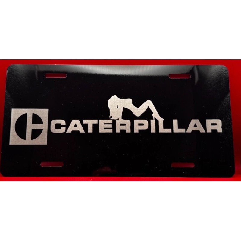 Laser CAT Caterpillar Girl laser engraved black license plate