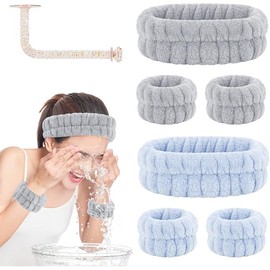 Face Wash Headband and Wristband Set of 2, Wrist Towels for Washing Face with Holder Microfiber Wristbands for Washing Face Absorbent Spa Wristbands Wrist Scrunchies Face Washing Wristbands