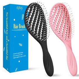 Elfirly Hairbrush 2-Pack, Curved Vented Detangler Brushes for Fine Hair, Long & Short Soft Bristles for Wet or Dry Hair, Ideal for Sensitive Scalps, Pain-Free Detangling of Knots for Women & Kids