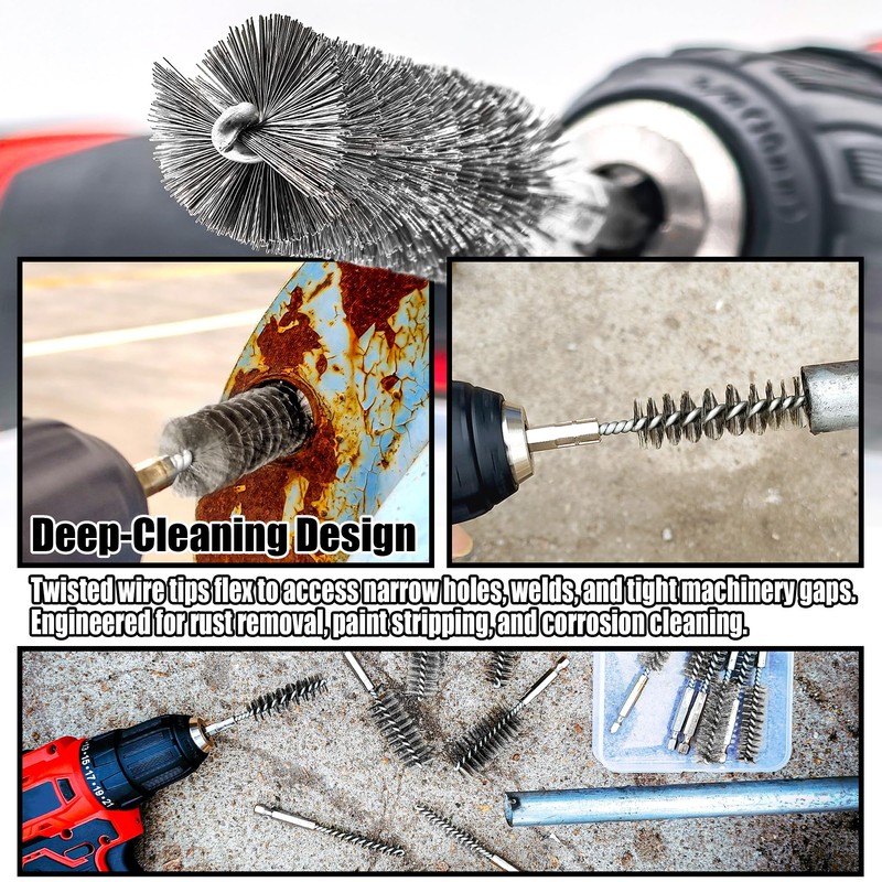 Attoshow 16-Piece Bore Brush Set - 304 Stainless Steel Drill