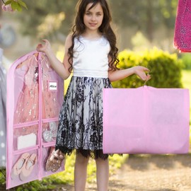 Syeeiex 2pc 40 inch Kids Garment Bags for Dance Costumes,Clear Dance Garment Bags with 3" Gussetes for Dance Competitions,with ID Pocket|4 Medium Clear Zipper Pockets