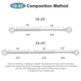 VOIIY Curtain Rods for Windows 18 to 45 Inch(1.5-3.75 Feet),3/4" Diameter Gold Drapery Rods with Twisted Cage Finials,Size:18-45 Inch