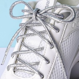 Olukssck 2 Pairs of Glitter Shoelaces Round, Shiny Coloured Round Shoe Laces for Trainers, Sports Shoes and Boots, Black, 140 cm