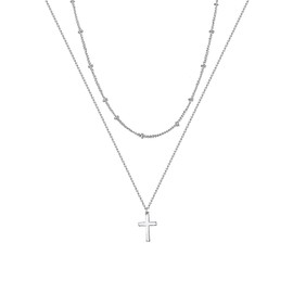 Yimofy Dainty Cross Necklace for Women Silver Plated Layered Cross Pendant Necklaces Minimalist Faith Choker Chain Necklace Jewelry Gifts for Women Girls
