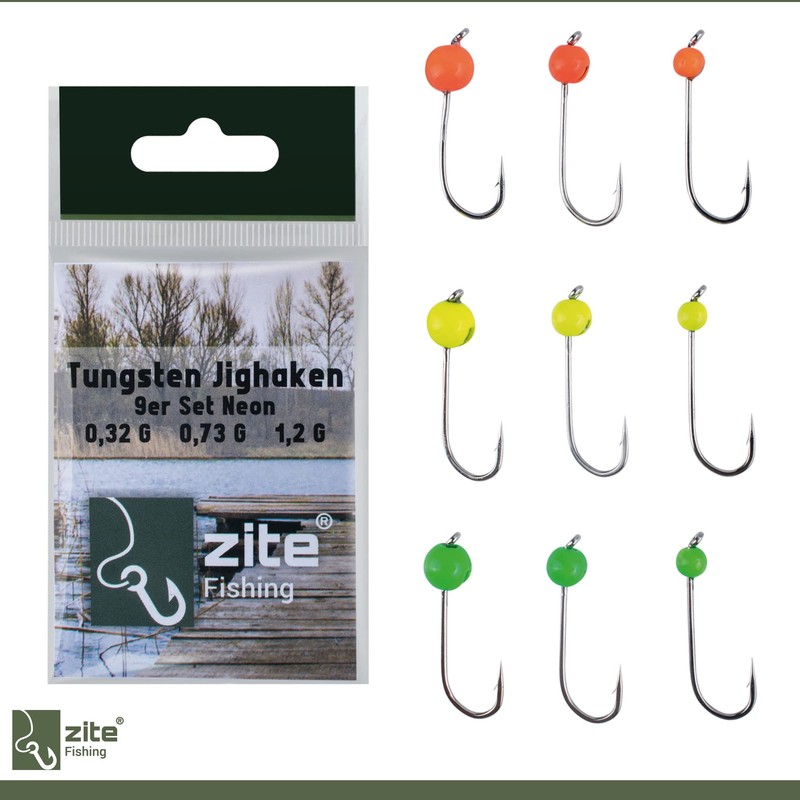 Zite Fishing Tungsten Jig Hook Set Neon - 9 Pieces