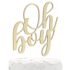 NANASUKO Baby Shower Cake Topper - Oh boy - Double Sided Gold Glitter - Premium Quality Made in USA