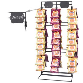 ALYCLIP Chip Rack Display Stand, 3 Row with 60 Clips Chip Display Rack, Snack Display Stand for Parties and Retail, Sweets Organizer Stand for Countertop with 2 Display Label - Black