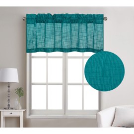 Rooney 1 Piece Semi-Sheer Linen Look Window Treatment Valance (52" W X 18" L, Teal)
