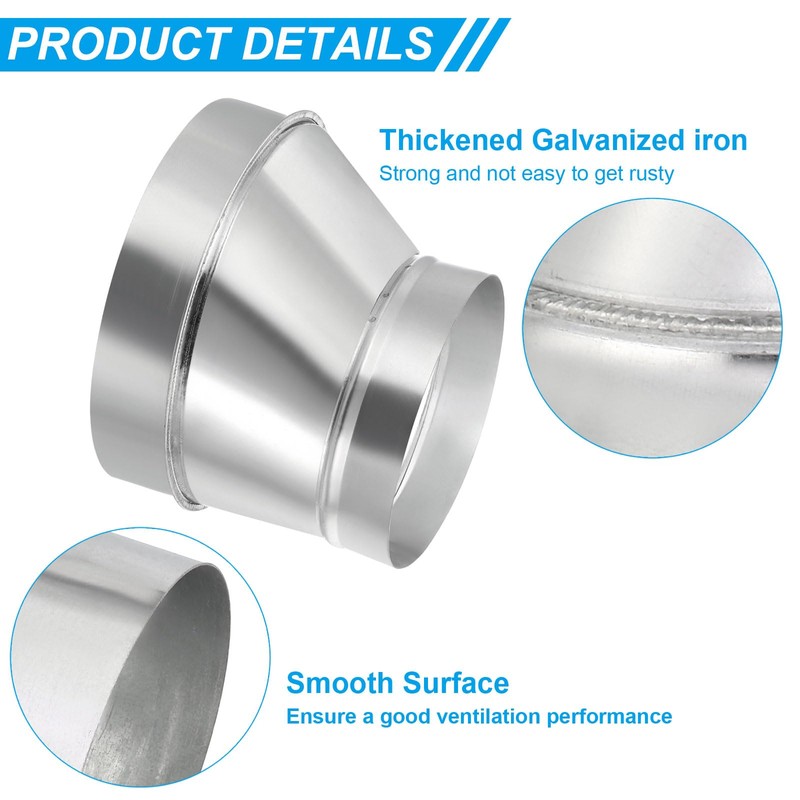 PATIKIL 8" to 6" Eccentric Duct Reducer, 1Pcs Galvanized Iron