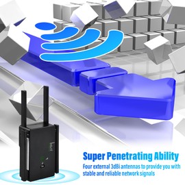 WLAN Repeater WLAN Verstärker 1200Mbit/s Dualband 5G & 2.4G WiFi Booster mit Repeater/Router/Access Point Modus, 4 Antennen, WiFi Verstärker, WiFi Range Extender mit LAN/WAN Port (Schwarz)