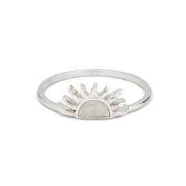 Pura Vida Silver-Plated Half Sun Ring w/Moonstone - Brass Base Band, Rhodium Plating - Size 7