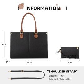 LOVEVOOK Laptop Bag for Women,15.6 Inch Laptop Tote Work Bags for Women, Vintage Leather Computer Bag Large Capacity Office Briefcase, Business Handbag Shoulder Bag 2PCs