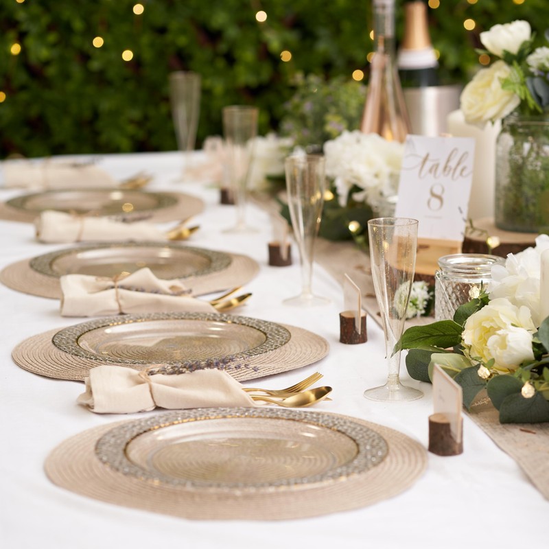 MATANA 40 Premium Clear Hard Plastic Dinner Plates with Hammered