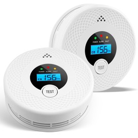 2 Pack Smoke Detector Carbon Monoxide Detector Combo with LED Indicator Lights, LCD Display & 85dB Alarm, Battery-Operated Smoke Alarm and CO Detector for Home, Kitchen, Basement, Bedroom, Office