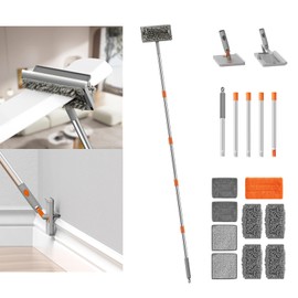 Elegoro Baseboard Cleaner Tool with Handle, Ceiling Fan Blade Cleaner Duster, 79" Extendable Long Handle & 9 Reusable Pads, for Cleaning Baseboard, Ceiling Fan, Wall, Floor, Window