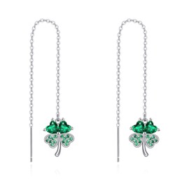 URONE Four Leaf Clover Earrings Sterling Silver Shamrock Clover Chain Long Threader Earrings St Patricks Day Jewellery Gifts for Women