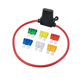 Inline Car Standard Blade Fuse Holder 12AWG Fuse Holder with Wire for Car Truck & 6 Fuses 5A 10A 15A 20A 25A 30A Red