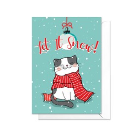 Cute Christmas Greeting Card with Envelope – Kawaii Cat Kitten Penguin X-mas Cards - Let It Snow!
