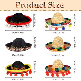 CCCYMM 6 Pcs Mini Mexican Hats Mini Straw Hat for Carnival Decorations