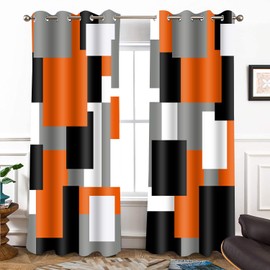 BSPPTI Abstract Geometric Curtains for Bedroom 52x84inch Modern Orange Black Blackout Curtains Insulated Room Darkening Window Drapes for Living Room 2 Panels