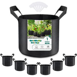 GreatBuddy 1 Gallon Grow Bags 6-Pack, Thick Fabric Pots for Plants, Sturdy Handles & Reinforced Stitching, Labels Included, Black