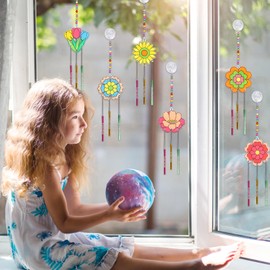 LOHAME Pack of 12 Flower Craft Set Children's Flower Pendant for Painting Acrylic Flower Pots Sun Catcher Craft Teacher Gift Creative Craft Thank You Gifts for Teacher Farewell Gift Teacher