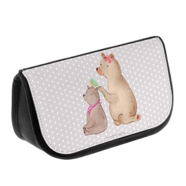Mr. & Mrs. Panda Cosmetic Bag Bear with Child, gray, Hand Drawn