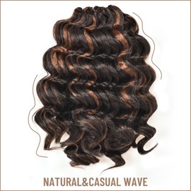 Toyotress Ocean Wave Crochet Hair - 12 Inch 8 Packs Brown Highlight Ocean Wave Braiding Hair, Beach Curl Deep Twist Water Wave Short Curly Synthetic Hair (12 Inch, P4/30-8P)
