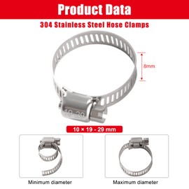 YIXISI 10 PCS 19-29 mm Hose Clips, 304 Stainless Steel Hose Clips, Adjustable Hose Clamps, Jubilee Clip, for Hose Pipe Tube