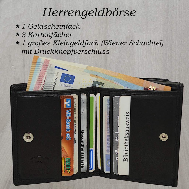 flevado Maxi Coin Compartment Leather Wallet Viennese Box Wallet with