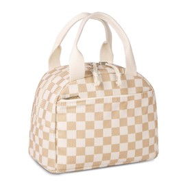 Kememo Insulated Lunch Bag for Women Girls, Corduroy Packed Lunch Bag Reusable Cool Bags for School Work Picnic, Checkered