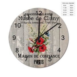 Wooden Wall Clock European Vintage Flower Bouquet Kitchen Wall Clock Battery-Powered with Quartz Movement Spring Summer Floral Round Clock for Farmhouse Living Room Bedroom Kitchen Home 10 Inch