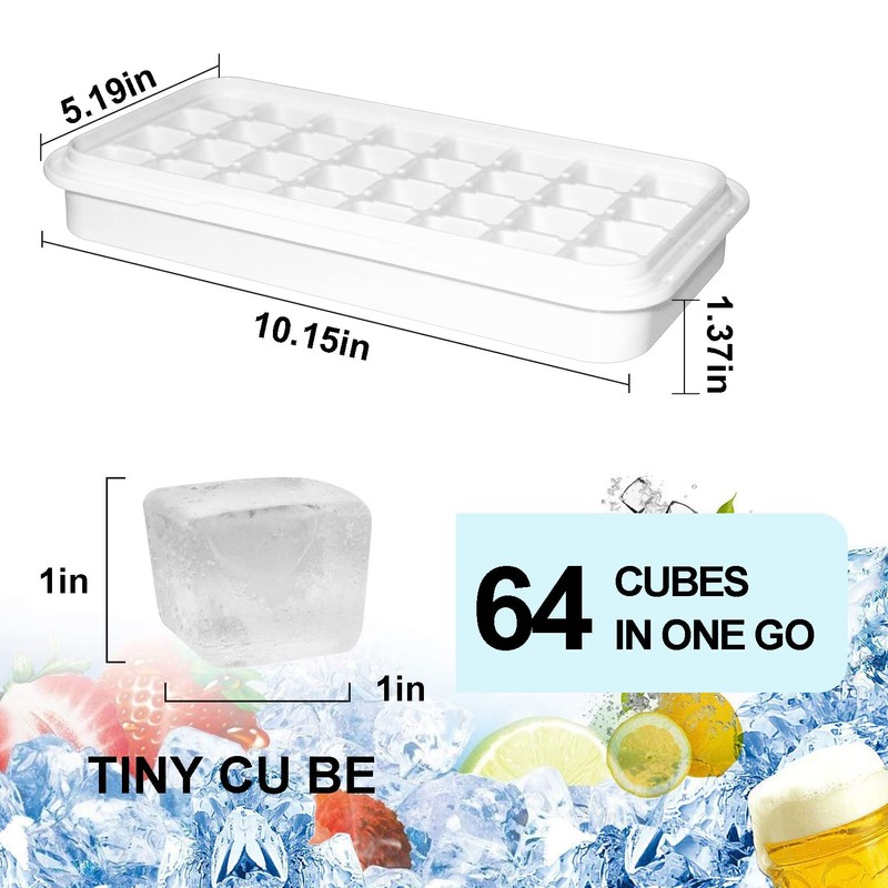 Ice Cube Tray, Food-Grade Ice Cube Tray with Lid and