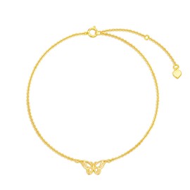 MUUYON 14K Gold Butterfly Anklet for Women, Real Yellow Gold Butterfly Charm Ankle Bracelet for Women, for Ladies Mom, 8"+1"+1"