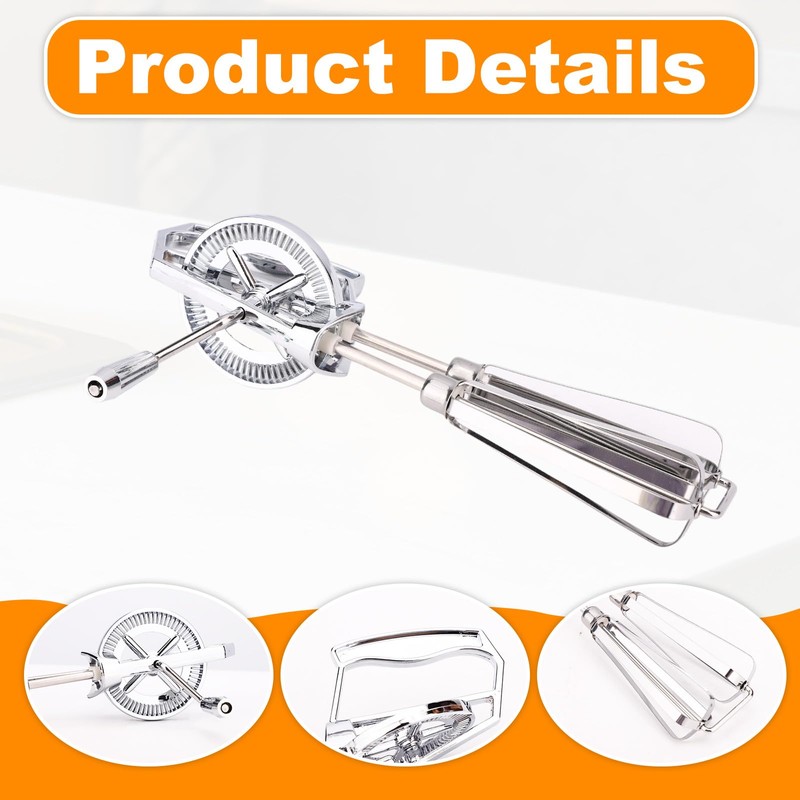 Dual Rotary Hand Egg Beater, Stainless Steel Rotary Hand Whisk