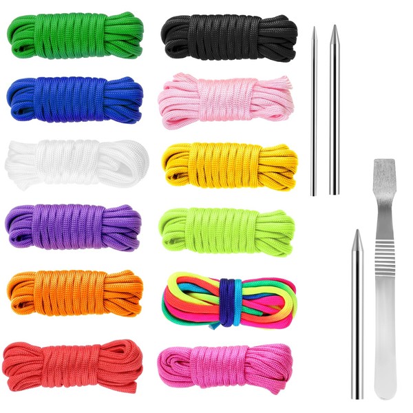DSLSQD 12 Colors Paracord Kit 550 Paracord Multifunction Paracord Rope Paracord Bracelets Kit with Sewing Needles for Making Lanyard Dog Collar Outdoor Hammock Braiding Supplies (Colorful)