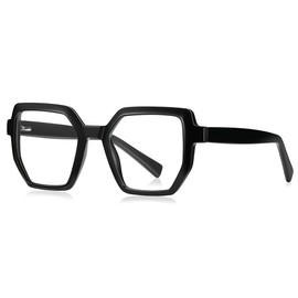 Kachawoo Anti Blue Light Glasses Men Women Big Frame TR90 Hexagonal Square Glasses, Black With Clear, Large