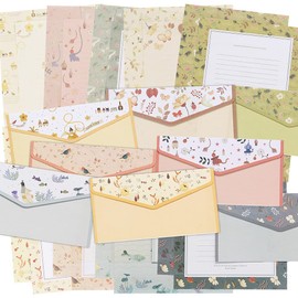 moin moin Letter Set, 10 Types (6 Assorted Stationery + 3 Envelopes = 60 Stationery + 30 Envelopes) Assorted, Set/Line, Pattern, Animal, Colorful, Bird, Butterfly, Pink, Gray, Flower, Flower 2106ltrs12