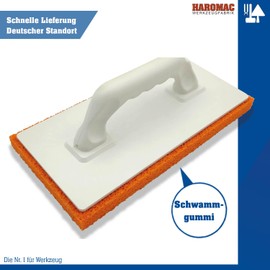 HAROMAC Sponge Board with Red Coarse Sponge Rubber Pad | Grating Board 280 x 140 mm, Washing Tiles, Grouting, Cleaning, Structuring - Made in Germany