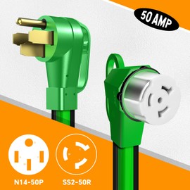 RVPLAN 15FT 50 Amp RV Extension Cord,14-50P to SS2-50R Heavy Duty STW RV Power Cord for RV Camper and Generator to House, with Locking Connector & Cord Organizer,Black-Green, ETL
